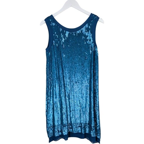 NWT Shoshanna dress sequin 100% silk teal blue mini NYE Holiday Sleeveless Sz 6 - Picture 4 of 7